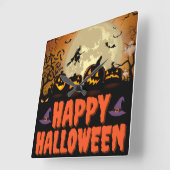 ハッピーハローウィンナイトスクエアウォールクロック スクエア壁時計 (傾斜)