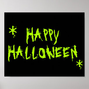 ハッピーハローウィンネオングリーンブラック怖いタイポグラフィ ポスター