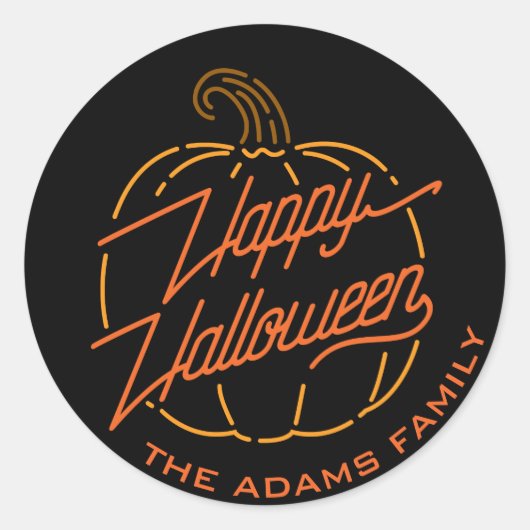 ハッピーハローウィンネオンパーソナライズされたシール ラウンドシール (正面)