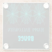 ハッピーハローウィンネオンブルースパイダーウェブブラック ガラスコースター (裏面)