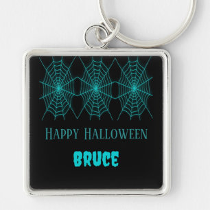 ハッピーハローウィンネオンブルースパイダーウェブブラック キーホルダー