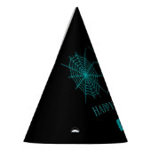 ハッピーハローウィンネオンブルースパイダーウェブブラック パーティーハット (左)