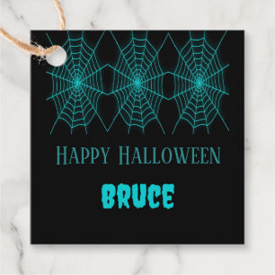 ハッピーハローウィンネオンブルースパイダーウェブブラック フェイバータグ