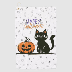 ハッピーハローウィンネコとカボチャ ゴルフタオル