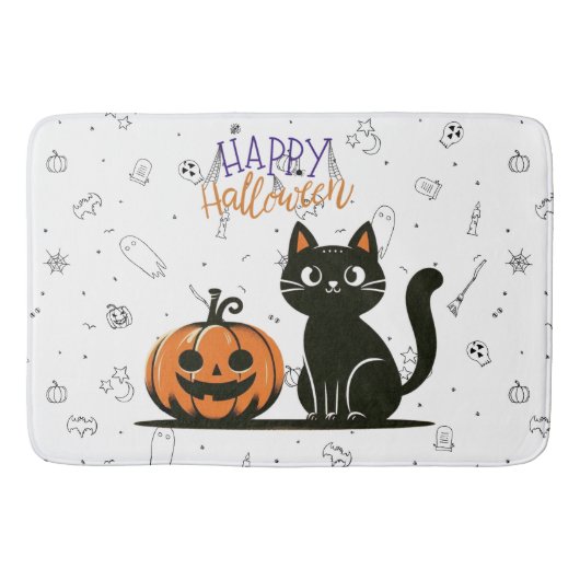 ハッピーハローウィンネコとカボチャ バスマット (正面)