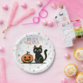 ハッピーハローウィンネコとカボチャ ペーパープレート (パーティー)