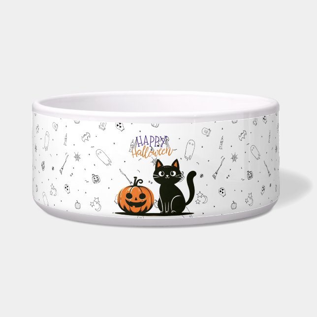 ハッピーハローウィンネコとカボチャ ボウル (正面)