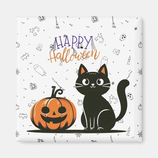 ハッピーハローウィンネコとカボチャ マグネット (正面)