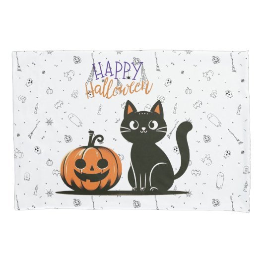 ハッピーハローウィンネコとカボチャ 枕カバー (正面)