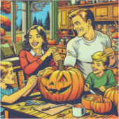 ハッピーハローウィンノスタルジックファミリーカービングカボチャ シール (正面)