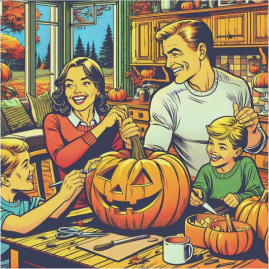 ハッピーハローウィンノスタルジックファミリーカービングカボチャ シール (正面)