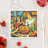 ハッピーハローウィンノスタルジックファミリーカービングカボチャ スタンダードランチョンナプキン (インサイチュ)