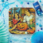 ハッピーハローウィンノスタルジックファミリーカービングカボチャ ペーパープレート (パーティー)