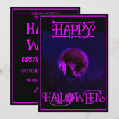 ハッピーハローウィンハウリングドッグパープルムーン 招待状 (正面/裏面)