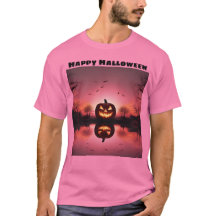 ハッピーハローウィンハロウィーンのカボチャのちょうちんサンセットTシャツ