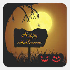 ハッピーハローウィンハロウィーンのカボチャのちょうちんパンプキンス スクエアシール