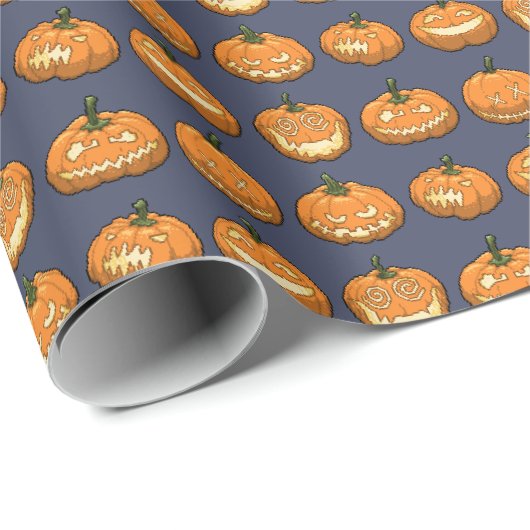 ハッピーハローウィンハロウィーンのカボチャのちょうちんピクセルパンプキンス ラッピングペーパー (ロールコーナー)