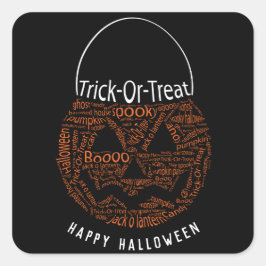 ハッピーハローウィンハロウィーンのカボチャのちょうちんワードアートオレンジ スクエアシール