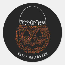 ハッピーハローウィンハロウィーンのカボチャのちょうちんワードアートオレンジ ラウンドシール