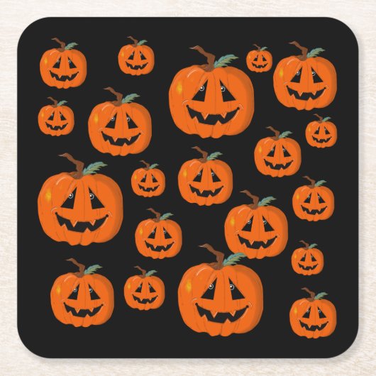 ハッピーハローウィンハロウィーンのカボチャのちょうちん工芸 スクエアペーパーコースター (正面)