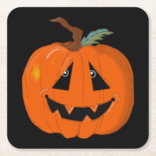 ハッピーハローウィンハロウィーンのカボチャのちょうちん工芸 スクエアペーパーコースター (正面)