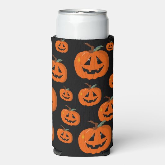 ハッピーハローウィンハロウィーンのカボチャのちょうちん工芸 スリム缶クーラー (Seltzer正面)