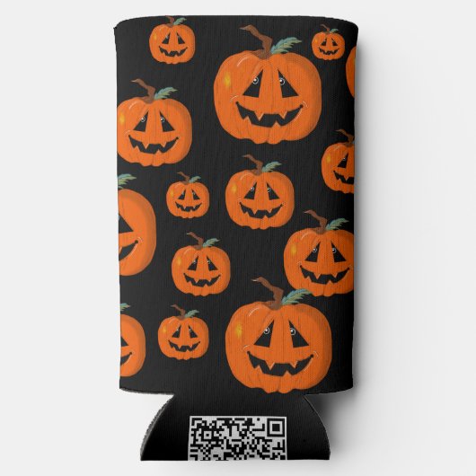 ハッピーハローウィンハロウィーンのカボチャのちょうちん工芸 スリム缶クーラー (裏面)