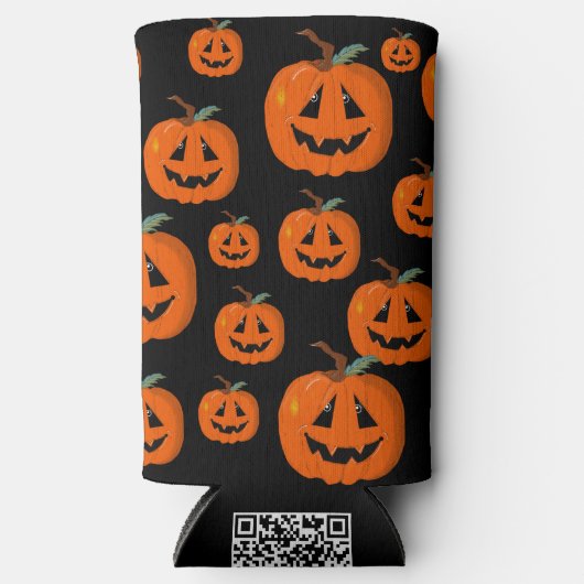 ハッピーハローウィンハロウィーンのカボチャのちょうちん工芸 スリム缶クーラー (正面)