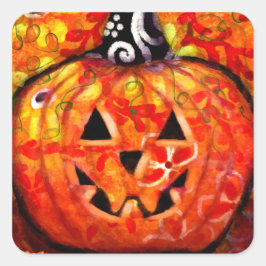 ハッピーハローウィンハロウィーンのカボチャのちょうちん スクエアシール