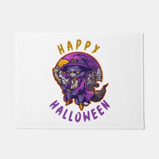 ハッピーハローウィンハロウィーンウィッチキャット ドアマット (正面)