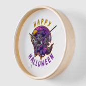 ハッピーハローウィンハロウィーンウィッチキャット 壁時計 (傾斜)