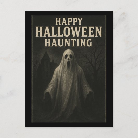 ハッピーハローウィンハント – 幽霊はがき ポストカード (正面)