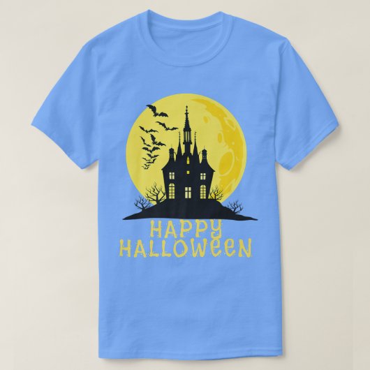ハッピーハローウィンハ幽霊のよく出るウス Tシャツ (デザイン正面)