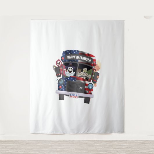ハッピーハローウィンバスシャツパーティーの人 タペストリー (正面)