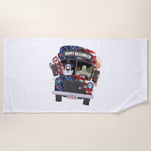 ハッピーハローウィンバスシャツパーティーの人 ビーチタオル (正面)