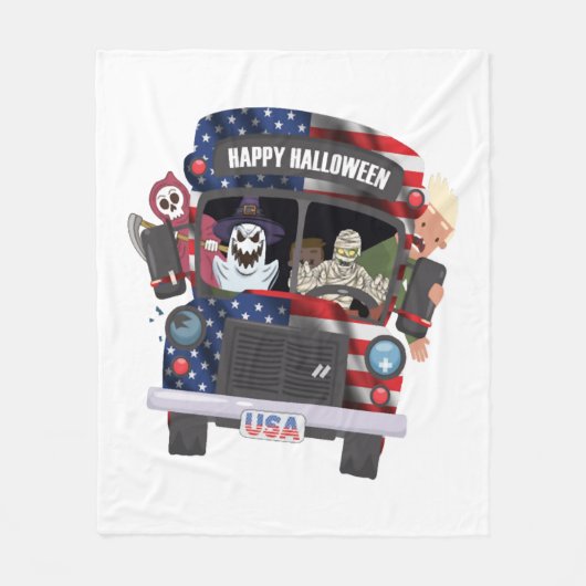 ハッピーハローウィンバスシャツパーティーの人 フリースブランケット (正面)