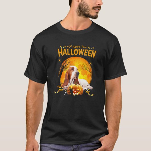 ハッピーハローウィンバスセットハウンドドッグパンプキンコスチューム Tシャツ (正面)