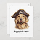 ハッピーハローウィンパイレーツゴールデンレトリエバードッグスカル ポストカード (正面/裏面)