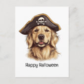 ハッピーハローウィンパイレーツゴールデンレトリエバードッグスカル ポストカード (正面)