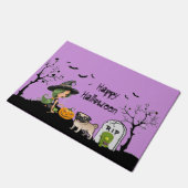 ハッピーハローウィンパグと可愛い魔女 ドアマット (アングル)