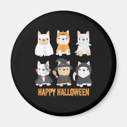 ハッピーハローウィンパグドッグかわいいフランスのブルドッグ愛好家 マグネット (正面)