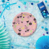 ハッピーハローウィンパターンピンク ペーパープレート (パーティー)