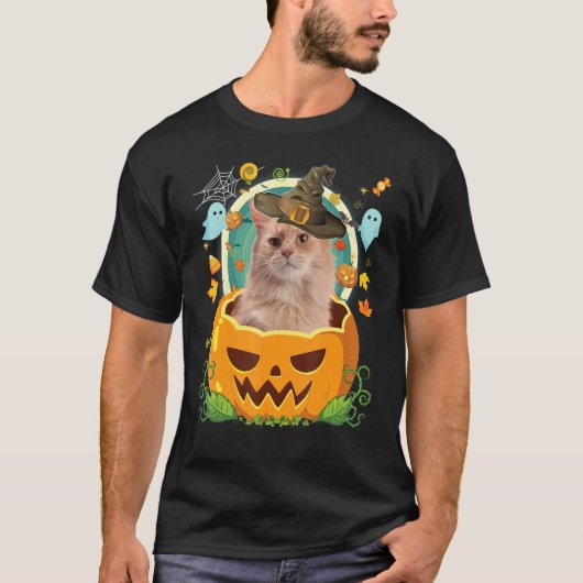 ハッピーハローウィンパンプキンソマリアキャットウィッチキュートハット Tシャツ (正面)