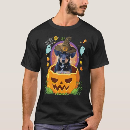 ハッピーハローウィンパンプキンチウェニー犬ウィッチキュートH Tシャツ (正面)