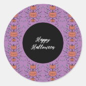 ハッピーハローウィンパンプキンドールシームレスパターン ラウンドシール (正面)