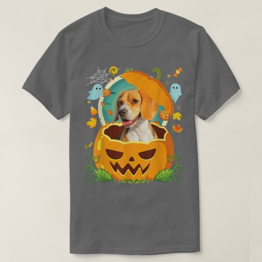 ハッピーハローウィンパンプキンビーグルドッグウィッチキュートハット Tシャツ (デザイン正面)