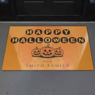 ハッピーハローウィンパンプキンファミリーカスタムズホーム ドアマット
