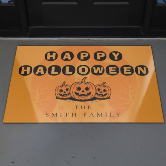 ハッピーハローウィンパンプキンファミリーカスタムズホーム ドアマット