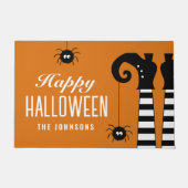 ハッピーハローウィンパーソナライズされたウィッチ足オレンジ ドアマット (正面)