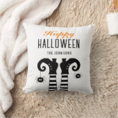 ハッピーハローウィンパーソナライズされたウィッチ足ホワイト クッション (ブランケット)